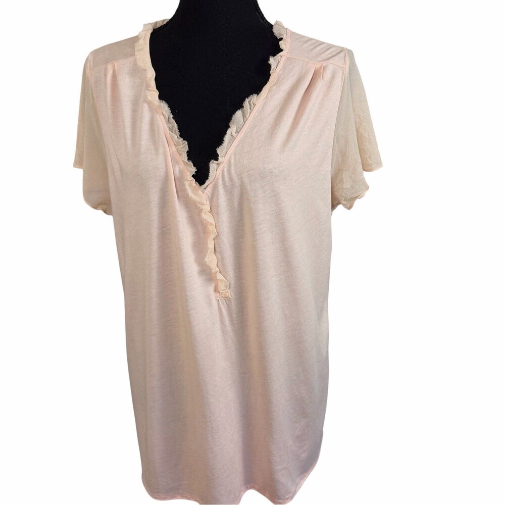 Sundance Blouse Top Womens XL Pink Ruffle Silk Trim Flutter Sleeve Feminine - Picture 2 of 7